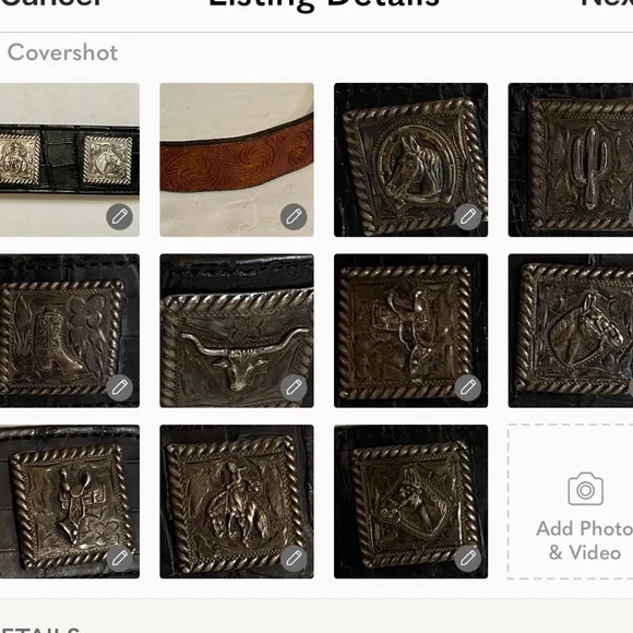 Vintage Women’s Belt Leather, 13- 1”Sq Sterling SilverConchos 1.25”w Size L